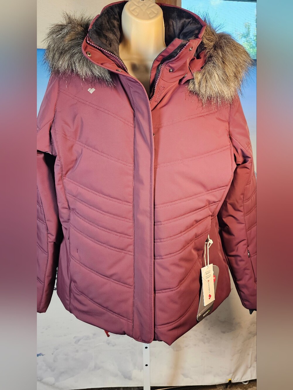 Obermeyer Tuscany Elite Ski Jacket Size 14 Cabernet Faux Fur NWT